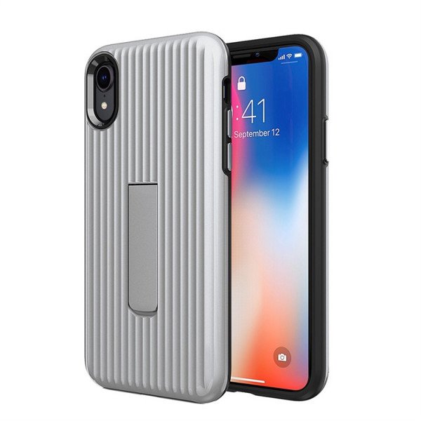 Wholesale iPhone Xs Max Cabin Carbon Style Stand Case (Silver)